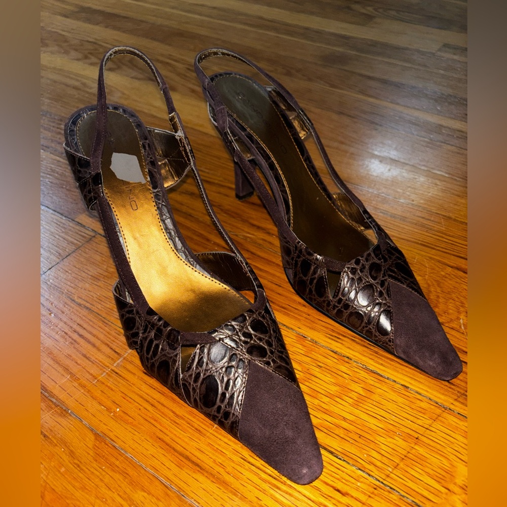 Pointed Toe Brown Slingback Heels